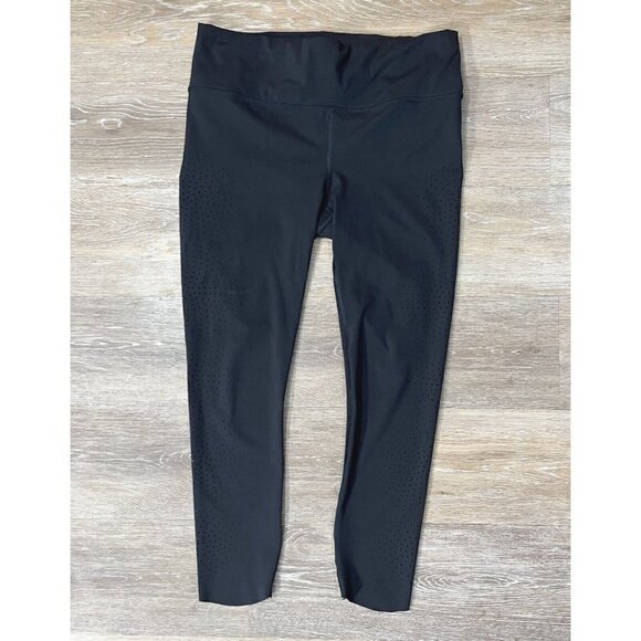 Athleta Sz S Black Laser Cut Out Perforated Capri Cropped Pants Leggings - Picture 9 of 15